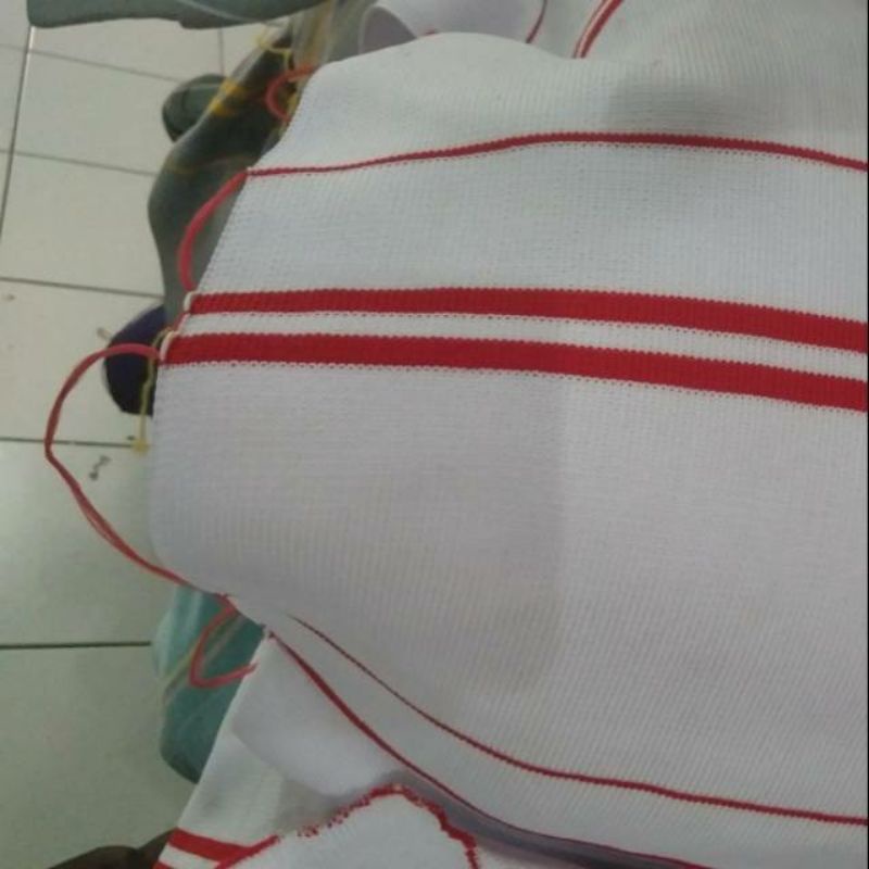 Kain Bur Polly Rib Jaket Bomber Rib Lengan Gamis Putih Polet Merah Per KG