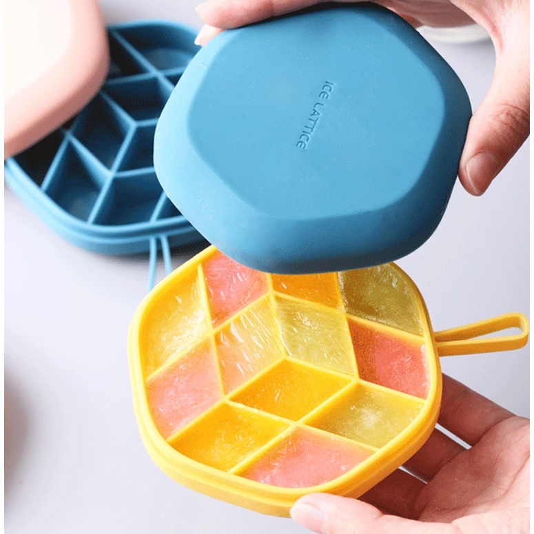 Cetakan Es Batu Bentuk Hexagon Bahan Silikon Dengan Tutup Untuk Kulkas
