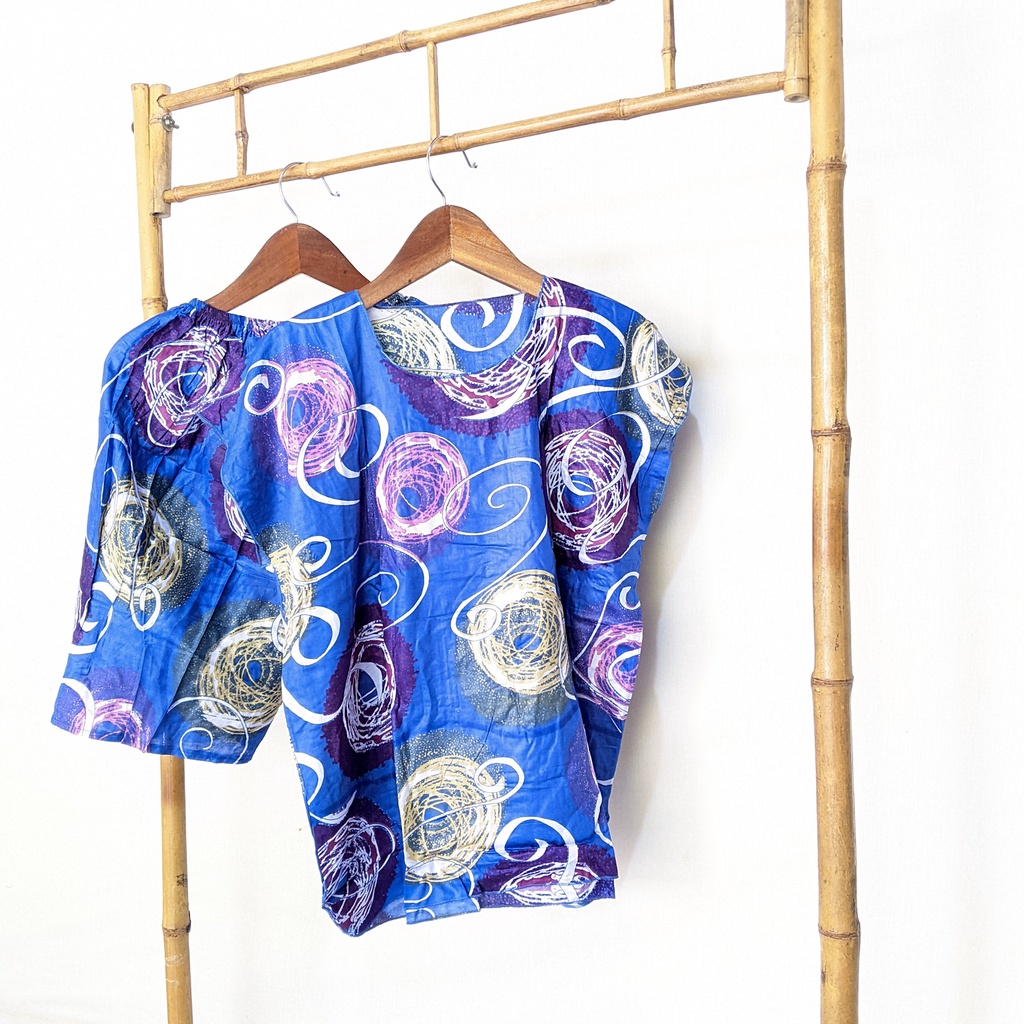 Baju Tidur Tanpa Lengan Piyama Krill Setelan Midi Homewear Homey Dress Baby Doll Dewasa Nyaman Di Rumah Santai WFH Rayon One Set Pajamas-galaxy blue