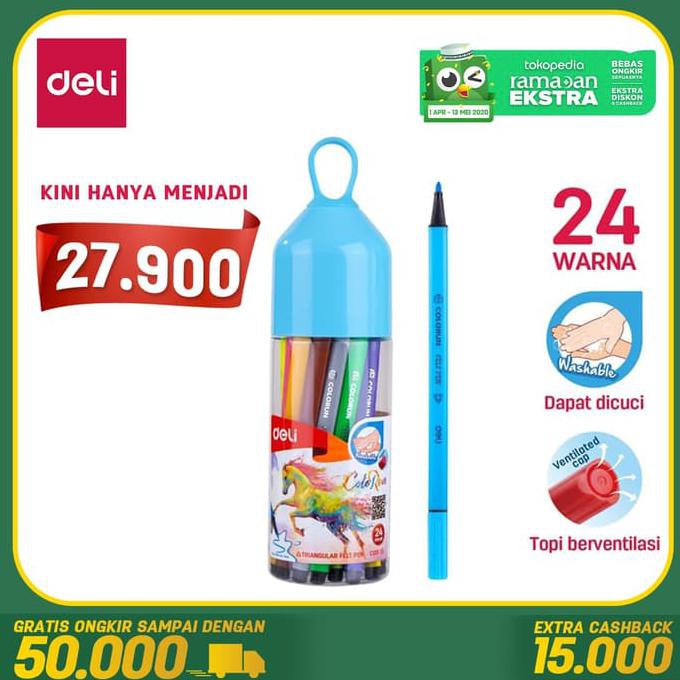 

Iready Stockl Deli Ec10526 Felt Pen Washable 1.0Mm 24C / Spidol Mudah Di Hapus 24C