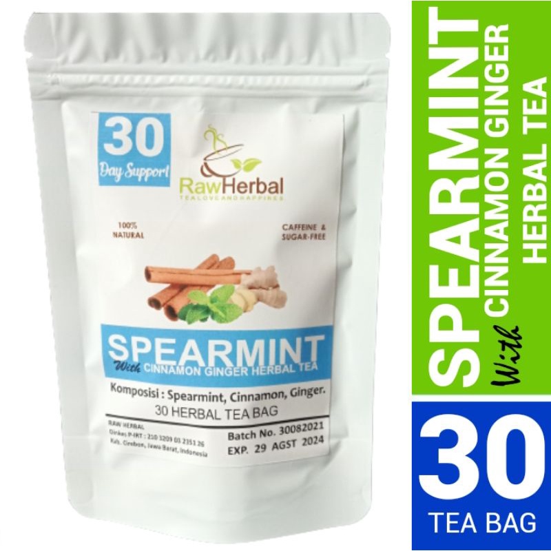 RAW TISANE Spearmint Cinnamon Ginger Tea : Teh Daun Spearmint, Kayu Manis &amp; Jahe Isi 30 Tea Bag