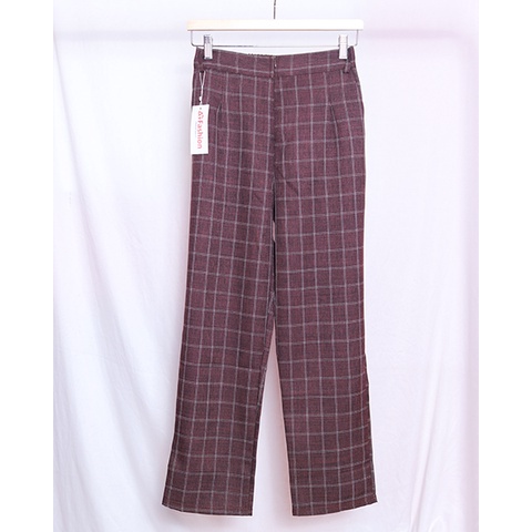 Pants celana katun casual wanita kotak-kotak korean style