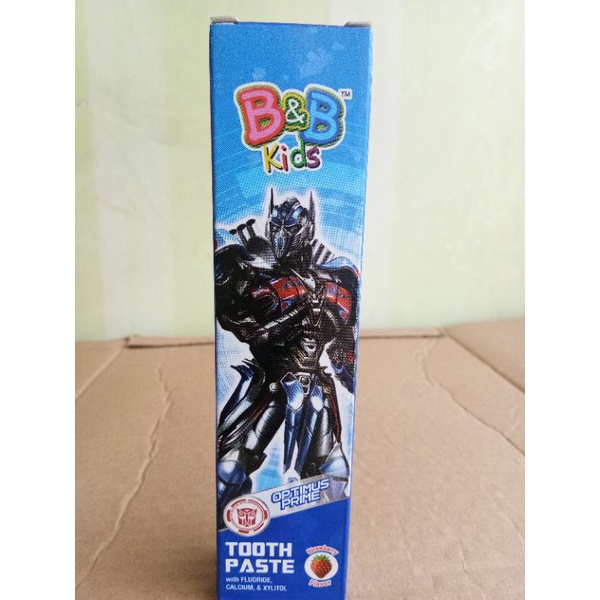 B&amp;B KIDS TOOTHPASTE OPTIMUS PRIME STRAWBERRY, BUMBLEBEE ORANGE, BARBIE STRAWBERRY, PONNY ORANGE, PINKIE PIE STRAWBERRY 50GR