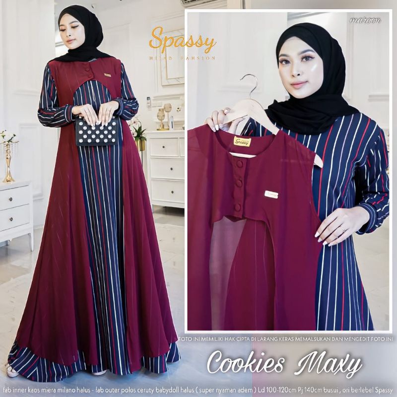 Spassy Cookies Maxy Gamis Wanita Kaos Miera Motif Garis Mix Ceruty Babydoll Polos LD 100-120 Busui F