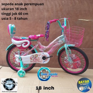  sepeda  anak perempuan 18  inch  usia  5 6 sampai 8 tahun 