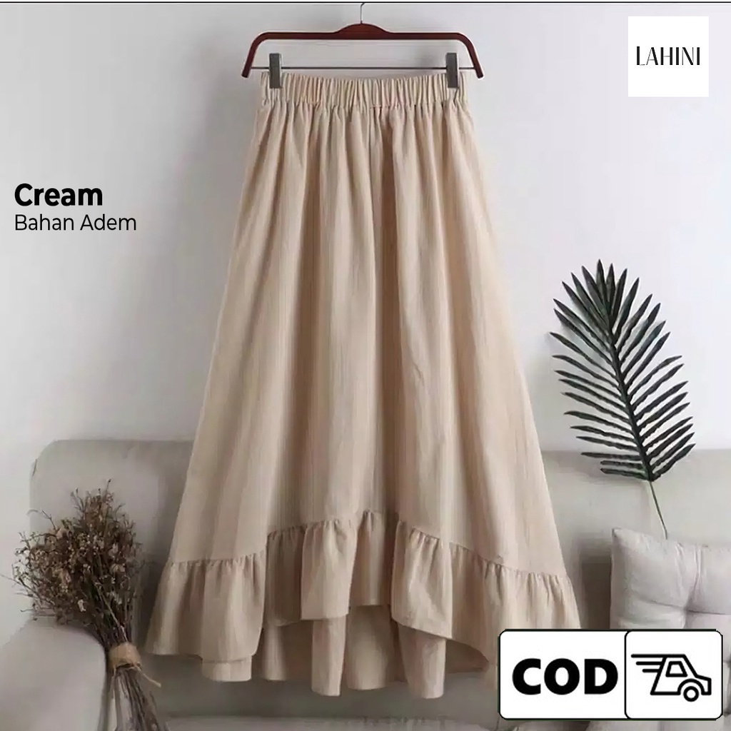 Rok Panjang Korea Long Maxi Skirt Vintage Casual Kekinian Remaja Dewasa Pinggang Karet Bahan Linen W