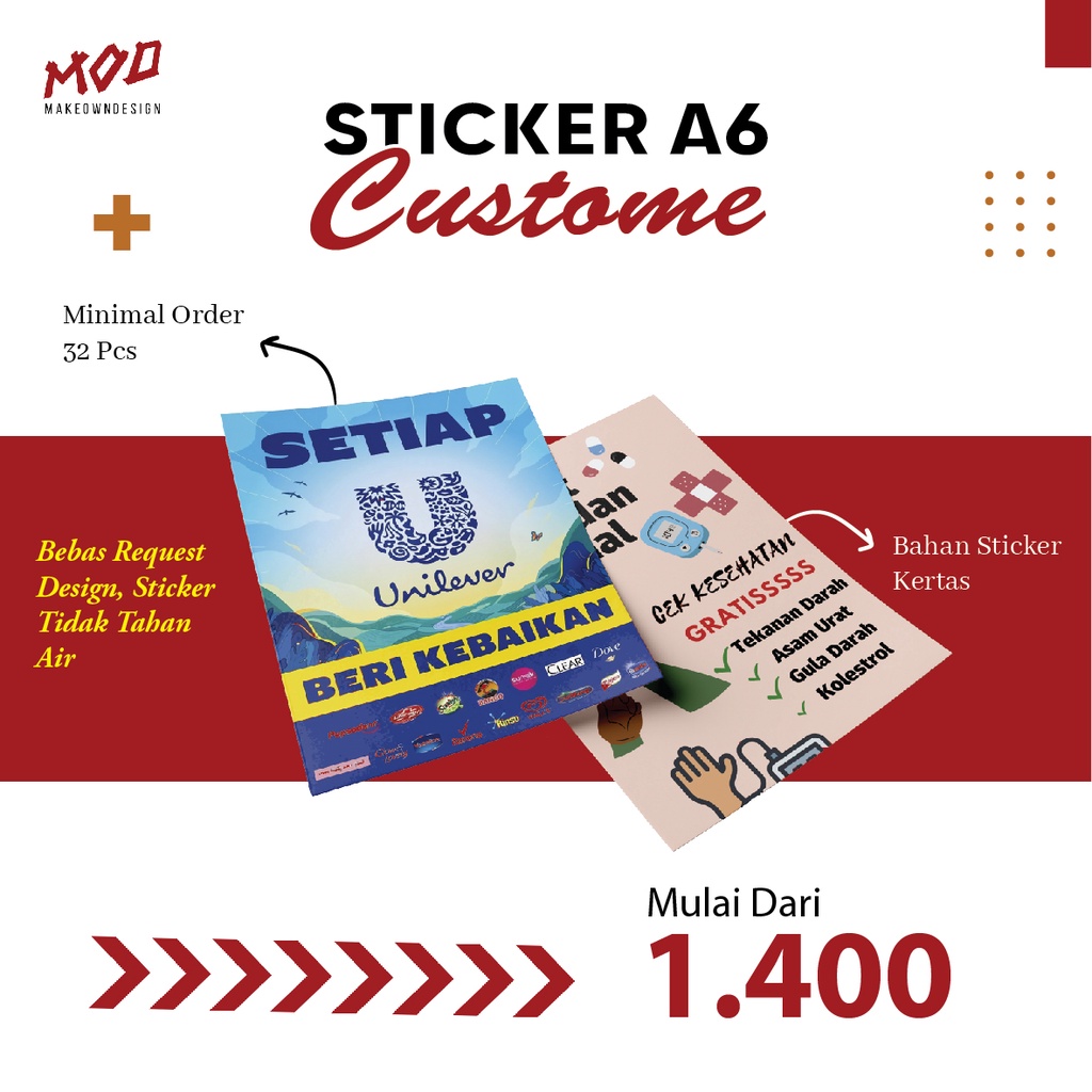 

CETAK STICKER A6 | FREE DESIGN | STICKER BROSUR CUSTOM | Bahan STICKER KERTAS