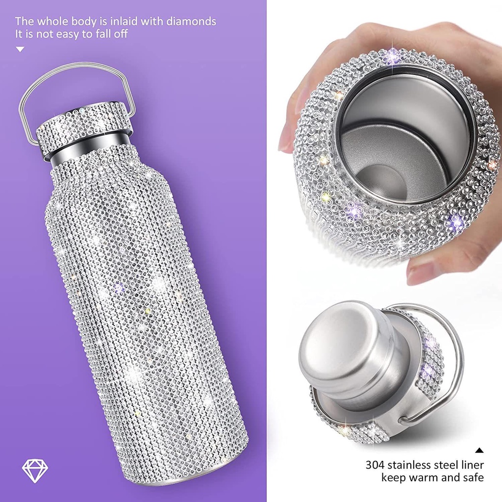 Populer Botol Air Berlian Rantai Stainless Steel Isi Ulang Bling Rhinestone Water Bottle