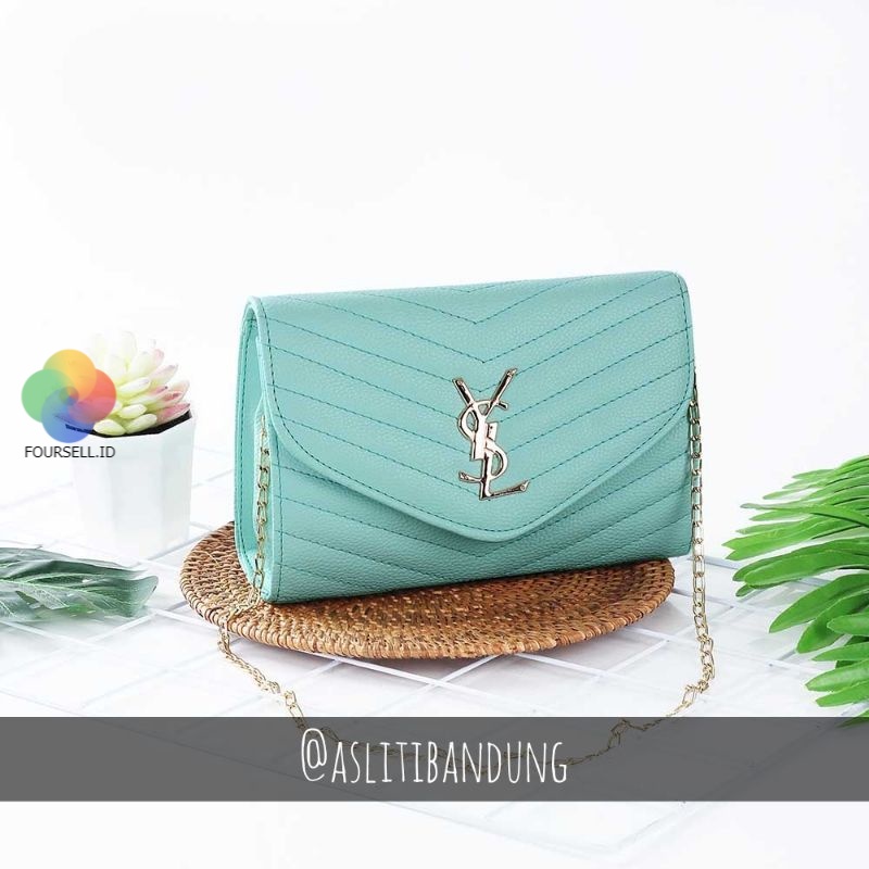 Aslitibandung - Tas Sling Bag Wanita Warna Tosca Logo YSL - Tas Selempang Fancy Tas Wanita by Vexala