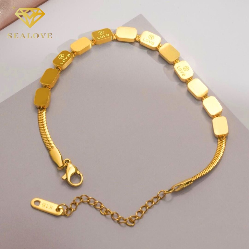 Gelang Titanium Premium Susun Kubus Beruntung Emas 18k Anti karat Wanita Korea Perhiasan