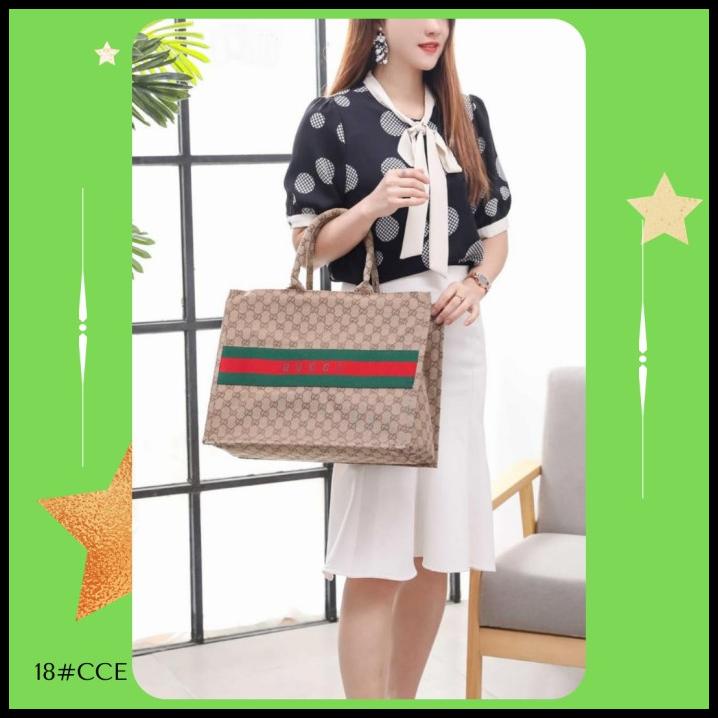 Bag Canvas - Tas Gucci Book Tote Canvas Gg Oblique Tas Wanita Import