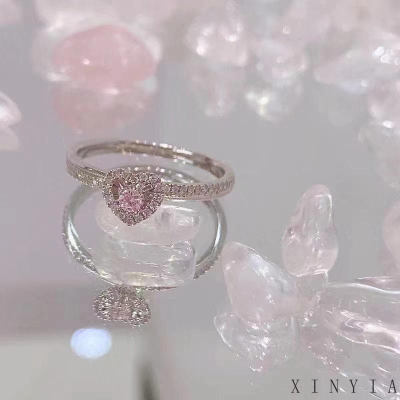 【COD】Fashion Rings Set untuk Wanita Warna Pink Hijau Bunga Cinta Hati Cincin  Perhiasan