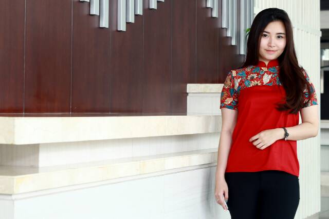 Blouse Batik Wanita Modern Merah M L XL XXL