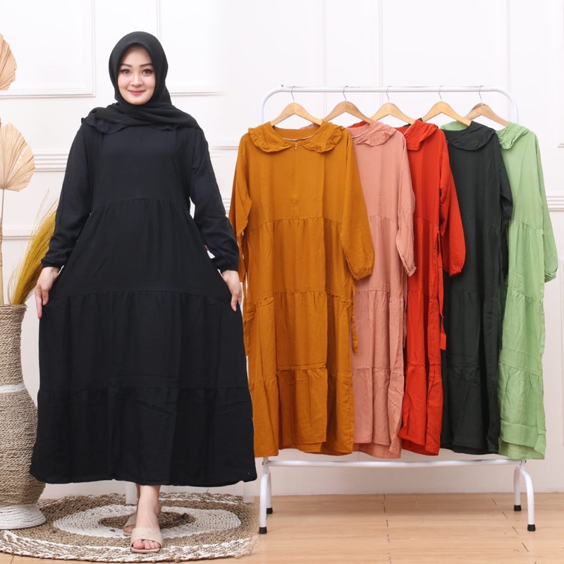 Midi Dress Rayon / Dress Susun Rayon / Gamis Muslim