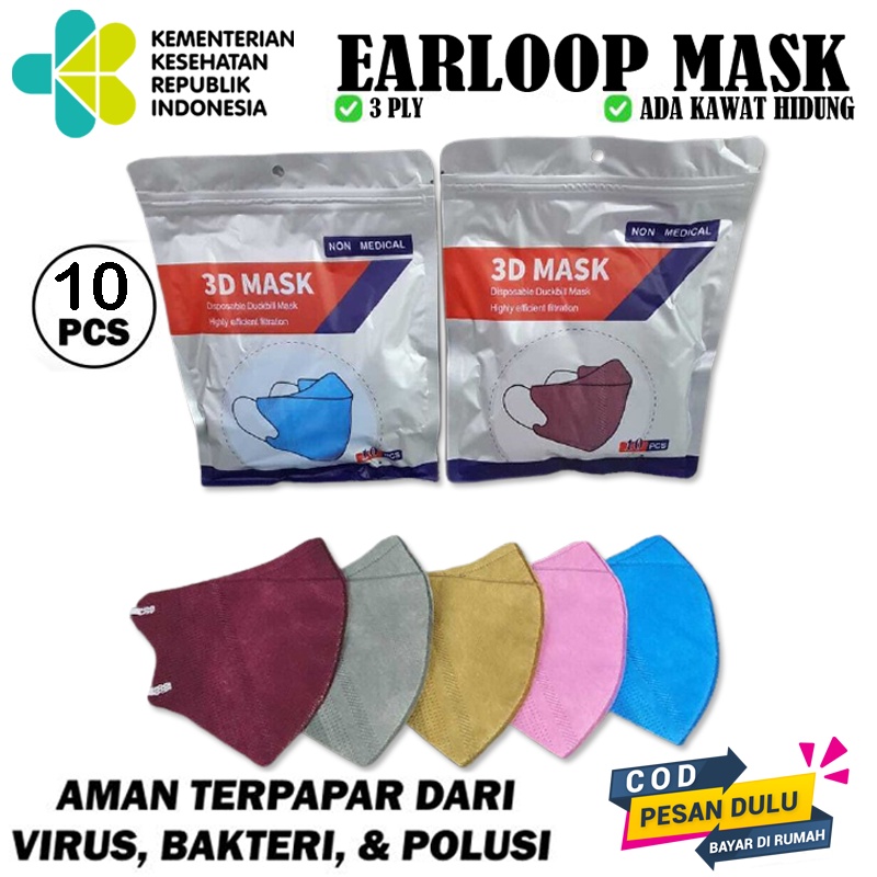 New 3D Beauty Mask (Duckbill masker) High Quality 3ply BFE98% Masker Duckbill Mask isi 10 Warna mix