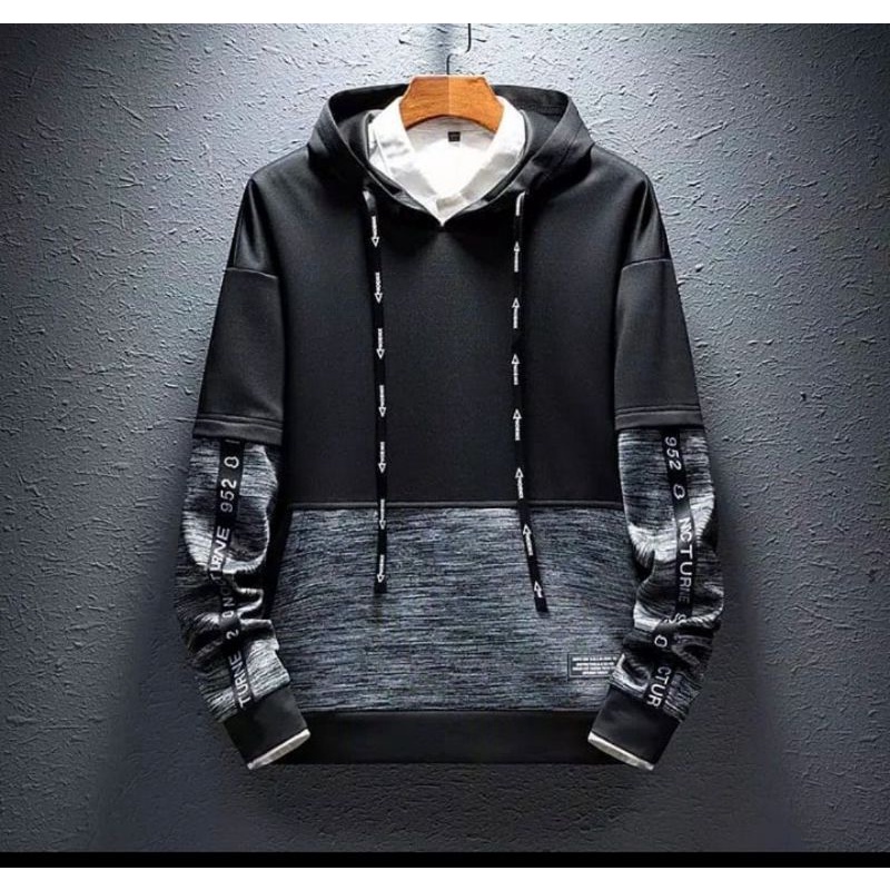 HOODIE DISTRO KEREN 2 WARNA BLACK/GREY size L