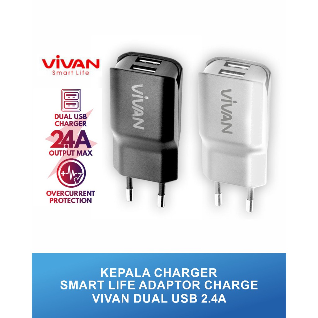 KEPALA CHARGER VIVAN DD01 DUAL PORT  USB 2.4A