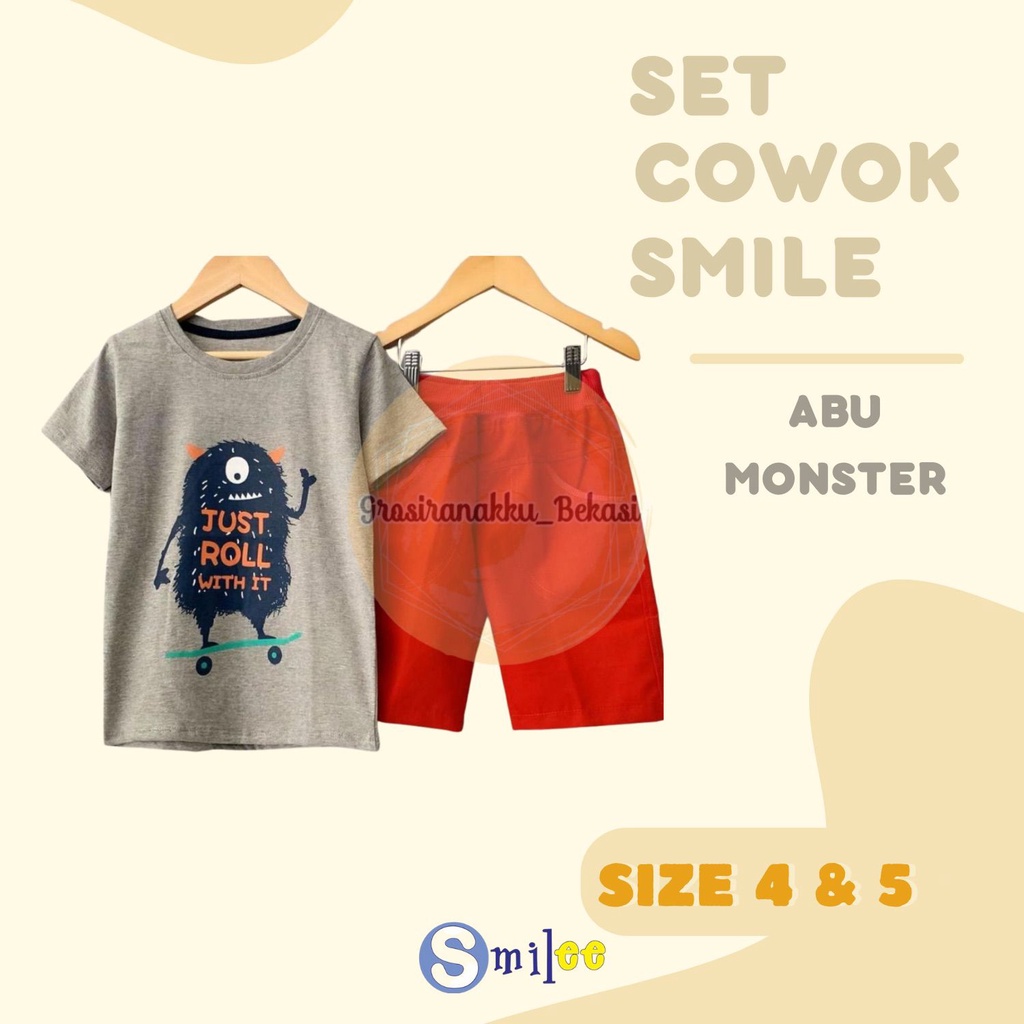 Setelan Anak Cowo Abu Monster Size 4-5Tahun Murah