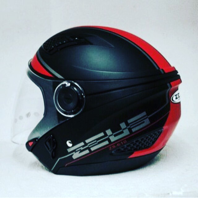 HM-2665 Zeus 610 Matt Black Doff Red Hitam Dop Merah Helm Double Visor M L Xl Murah