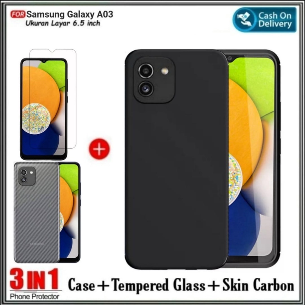 Soft Case Samsung A03 2022 Casing Cover + Tempered Glass & Garskin