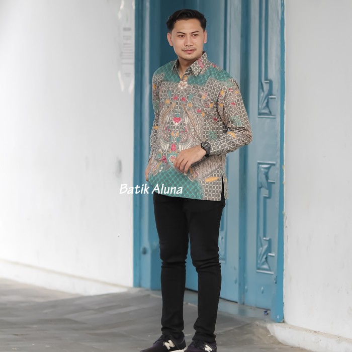 Batik Pria Lengan Panjang Kemeja Cowok Hem Pria Lengan Panjang Premium Produksi Batik Aluna PCW 074