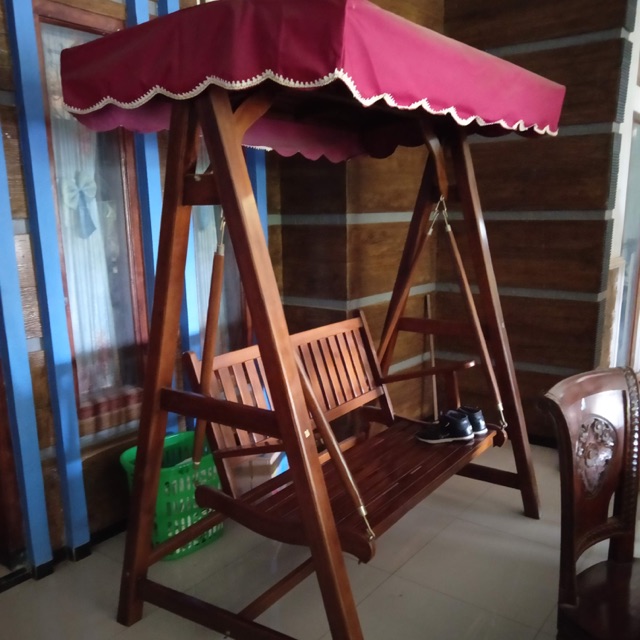 Ayunan teras+terpal rumah kayu jati jepara