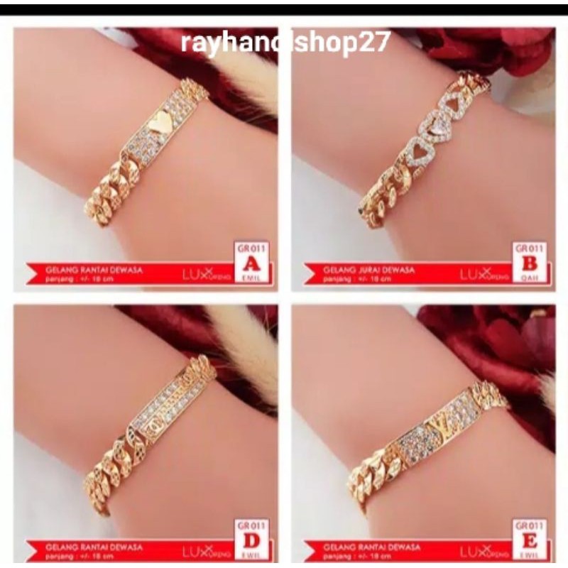 PERHIASAN WANITA DEWASA GELANG TANGAN TITANIUM MOTIF PILIHAN LAPIS EMAS 24 K