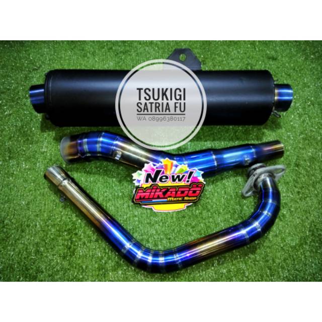 Knalpot tsukigi satria fu raider thailand leher blue full cacing racing full set