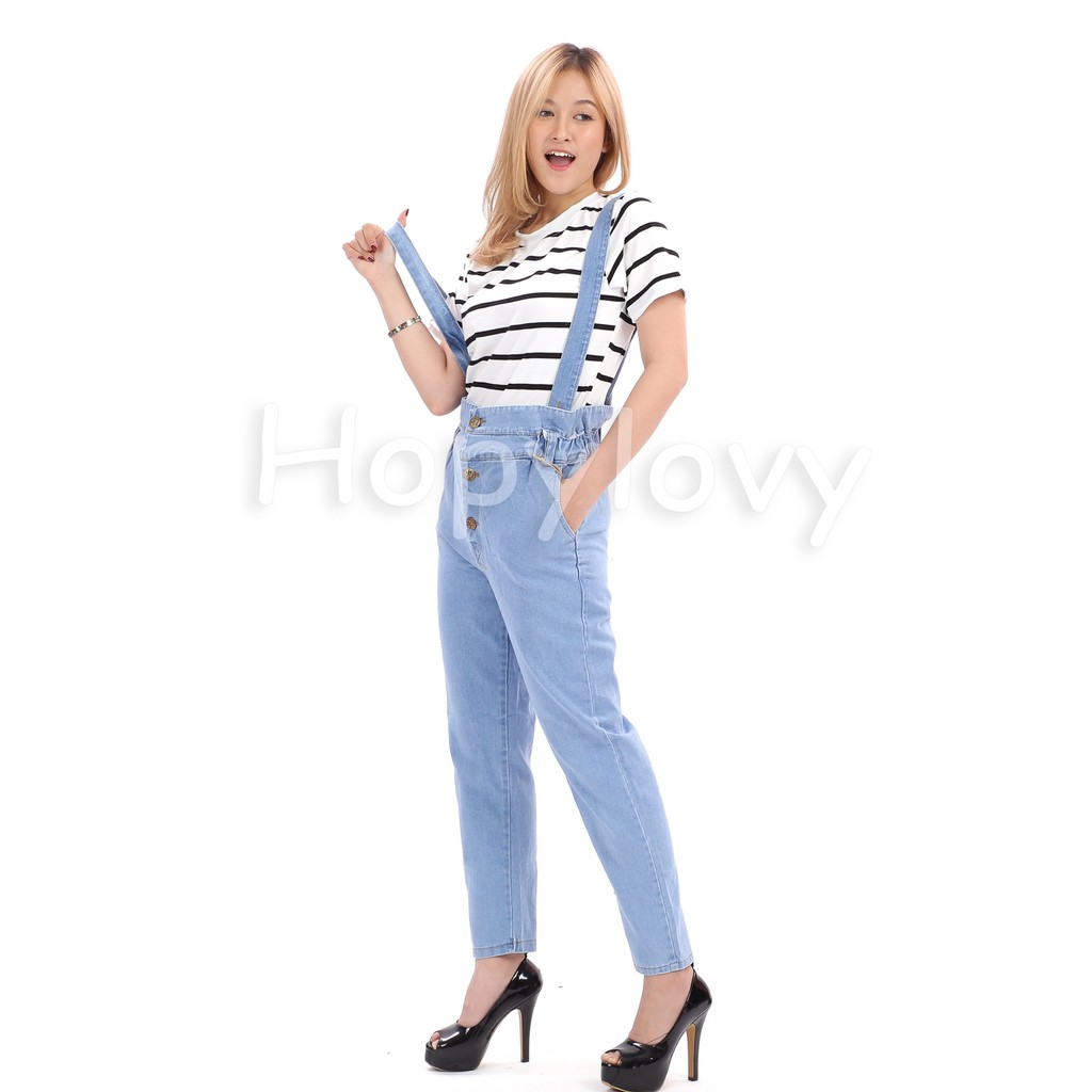 HOPYLOVY Overall Baju  Kodok  Jeans Wanita Keriza Shopee  