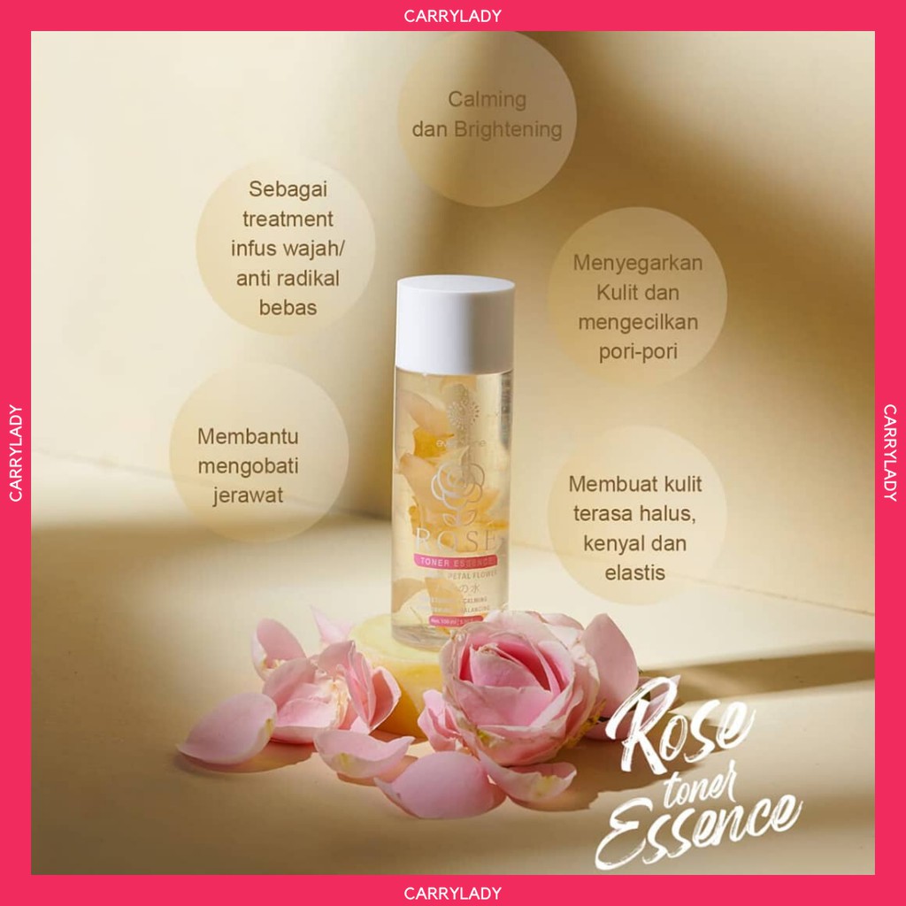 EVERSHINE ROSE TONER ESSENCE WITH REAL PETAL FLOWER - AIR MAWAR ASLI (100% ORIGINAL)