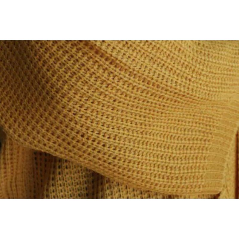 Joan Cardy Cardigan Rajut Shaby pullover crop bion outer vintage outer knitted kancing-Mustard