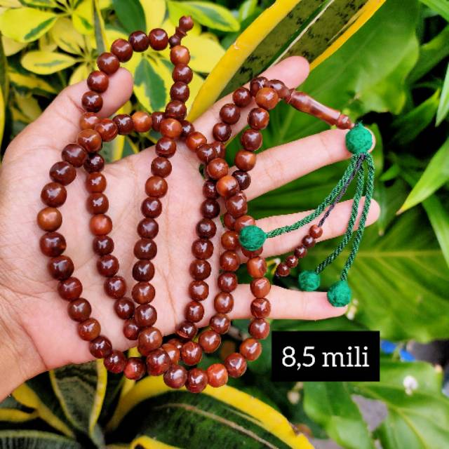 Tasbih 99 kokka kaukah bulat rumbai 8,5 mm coklat