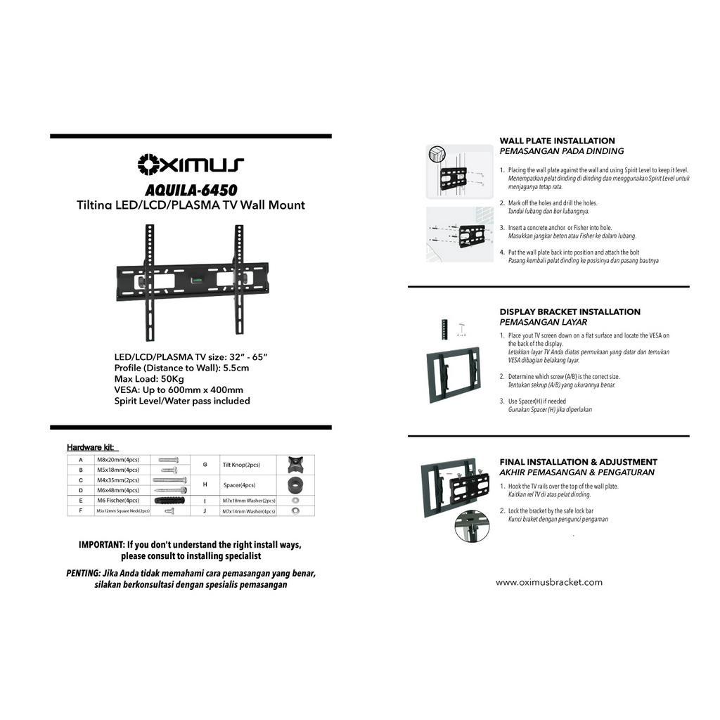 Bracket TV Led Lcd Monitor 32&quot;-65&quot; Oximus Aquila 6450 Wall Mount Tilt