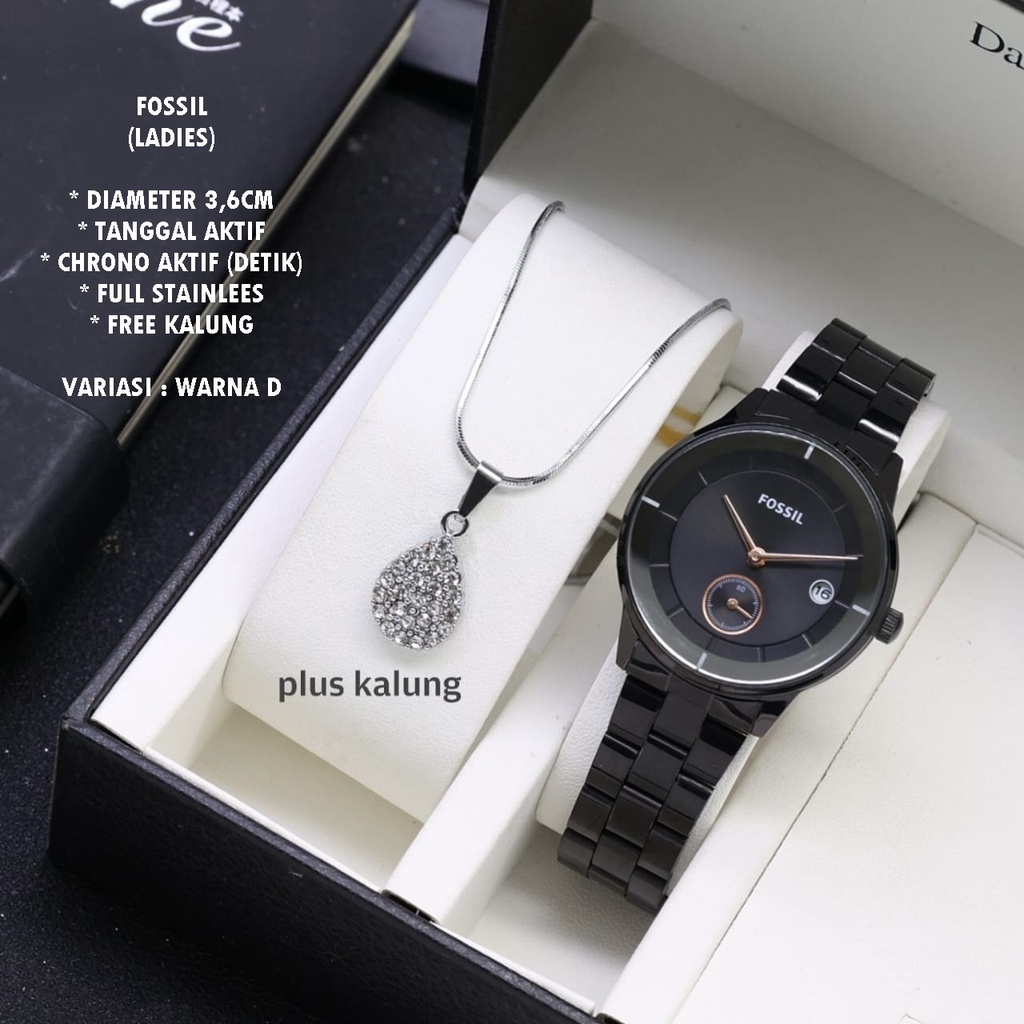 (BISA COD) JAM TANGAN WANITA FASHION RANTAI BODY BULAT TANGGAL &amp; CHRONO AKTIF FREE KALUNG