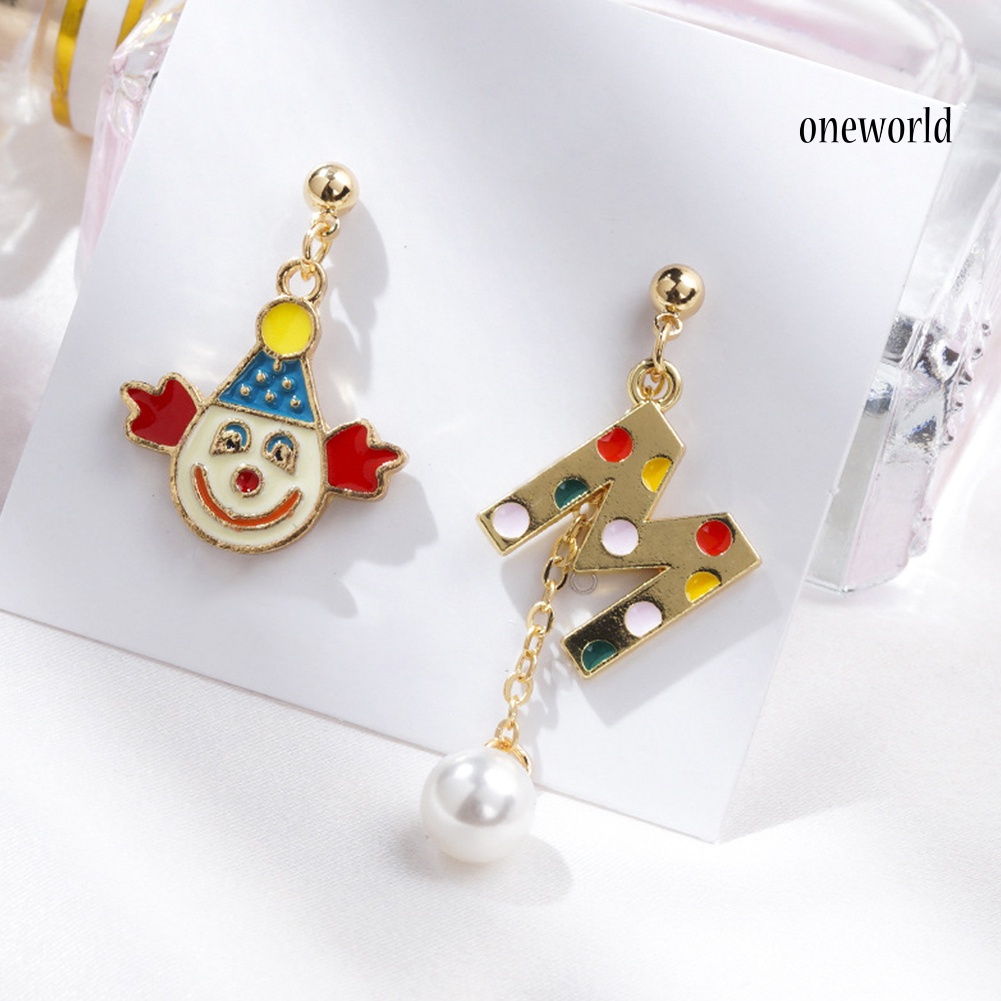 OW# Women Fashion Asymmetry Clown Colorful Letters Eardrop Dangle Ear Stud Earrings