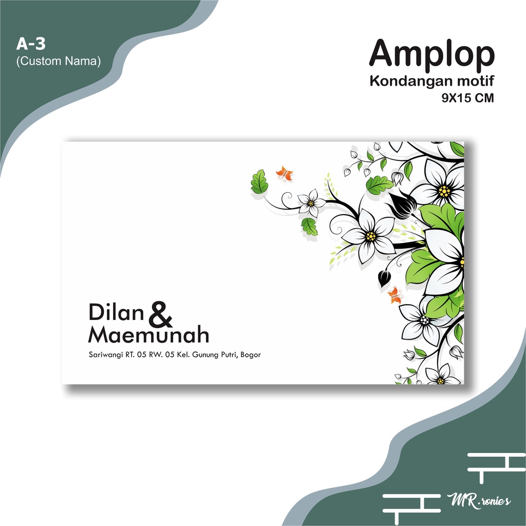 

Cetak Amplop Custom Nama Bunga Undangan / Kondangan A-3