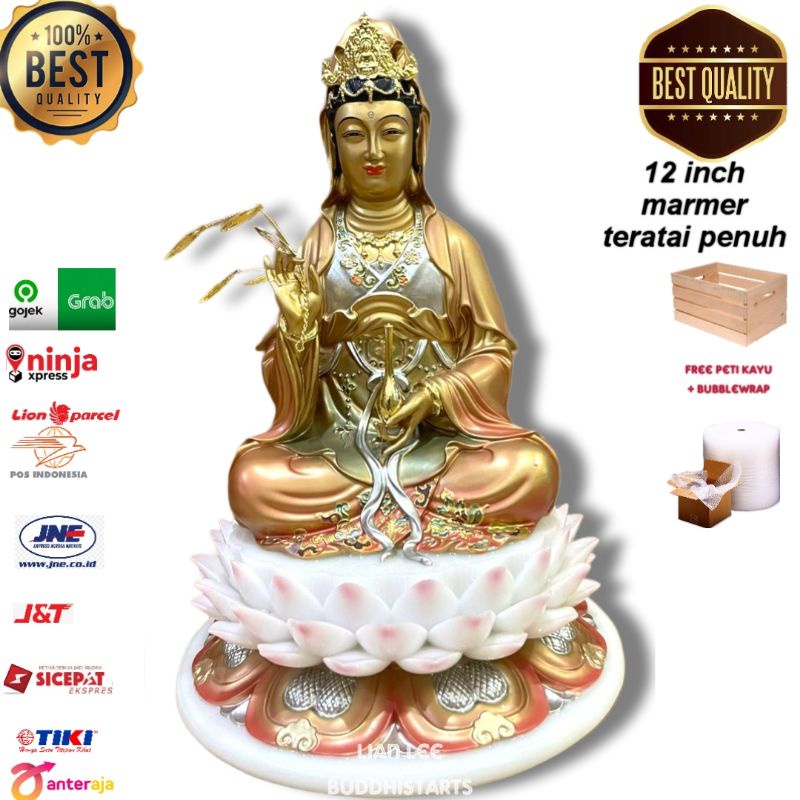 patung dewi kwan im marmer teratai penuh uk 12 inch