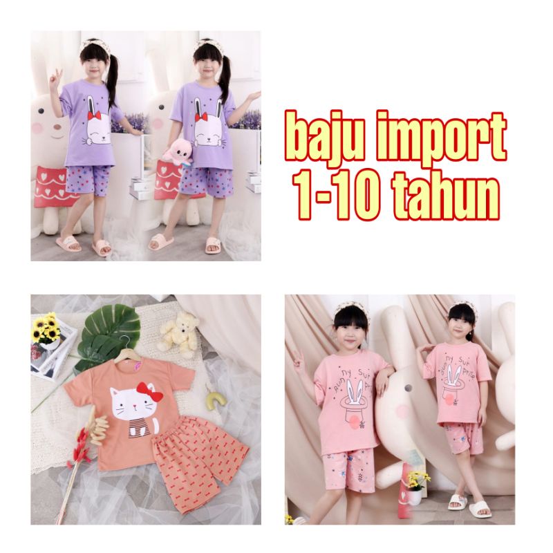 setelan pendek anak import  1-10 tahun/ set anak import lengan pendek/ baju anak import girl / hokah kids