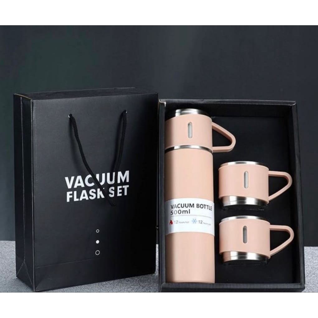 Botol Minum Termos 500ml Vacuum Cup 1 Set Stainless-Termos Cangkir 1 Set Premium - Vacuum Flask Thermos Vakum Bisnis-Termos Vaccum Bottle 500ML Flask Panas Dingin Bonus 2 Gelas