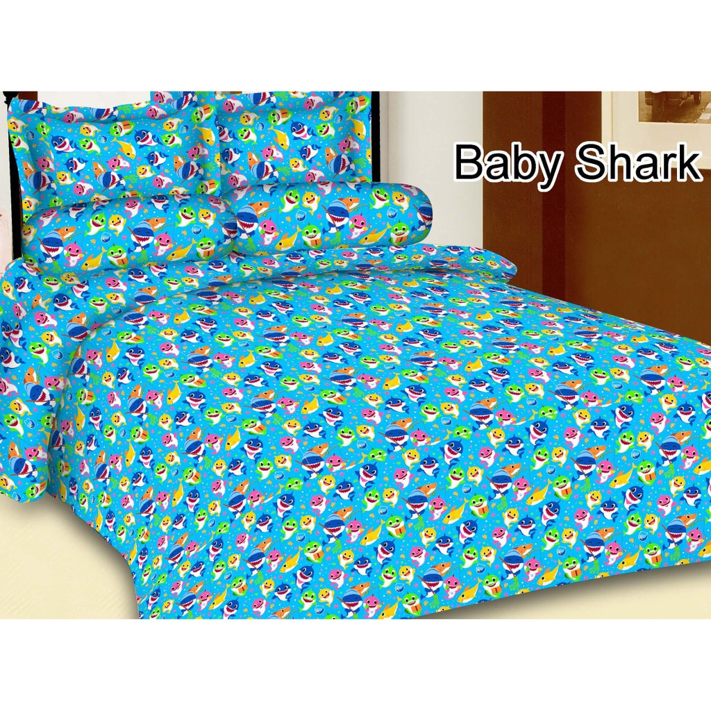 Sprei Karakter baby Shark Blue Seprai motif Uk 180x200 160x200 No 1 No. 2