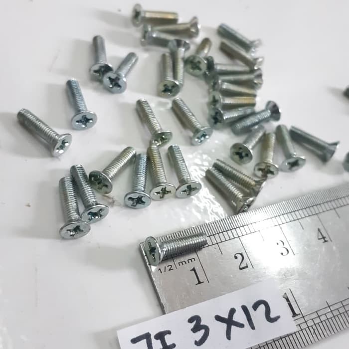 Baut Putih 3x12 Baut JF3x12 Kepala Obeng M3x12 M3 x 12 per 100 pcs