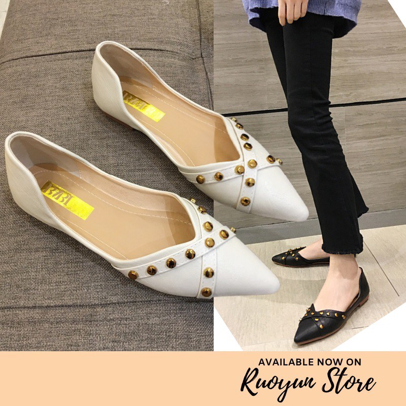 RYS -  Retro Stud Sepatu Flat Fashion Casual - Ori Import