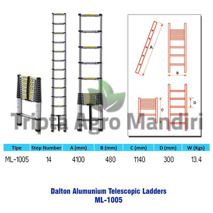 Tangga Aluminium Teleskopik 4.1m Single ML-1005 Dalton