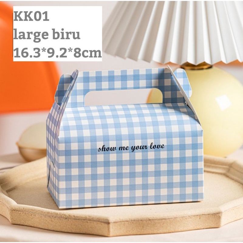 1pcs GABLE BOX TENTENG HADIAH LUCU MOTIF GINGHAM KOTAK KUE TENTENG KK01