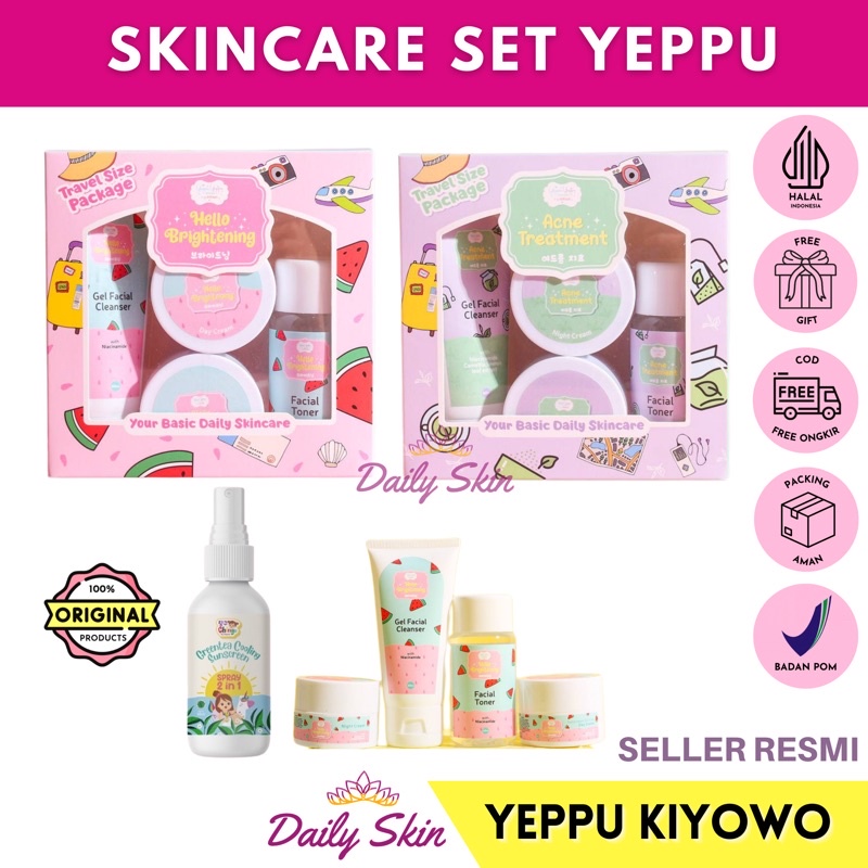 [READY] SKINCARE YEPPU BY KIYOWO TRAVEL SIZE Acne Treatment Hello Brightening | SUNSCREEN SPRAY GREE