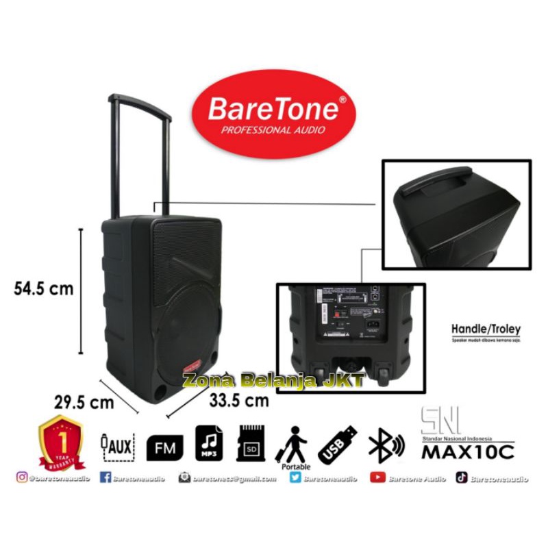 SPEAKER PORTABLE AKTIF WIRELESS MEETING BARETONE 10 INCH MAX 10C BLUETOOTH ORIGINAL