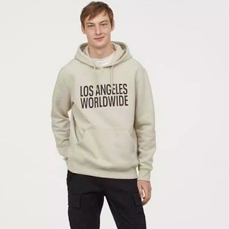 HOODIE H&amp;M LOS ANGELES WORLDWIDE CREAM Sweater Los angeles hnm navy pria wanita