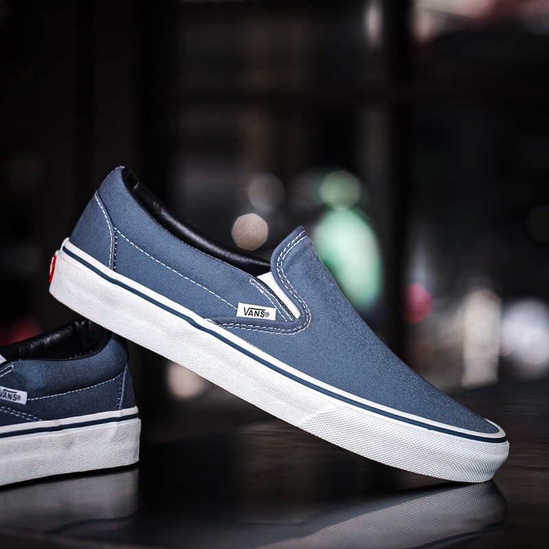 VANS SLIP-ON NAVY WHITE CLASSIC ORIGINAL 100%