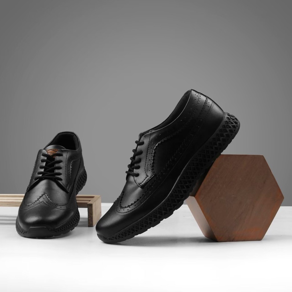 Izo Black | Sepatu Longwing Pantofel Hitam Pria Casual Wingtip Kerja Ori Cowok Laki | FORIND Monday