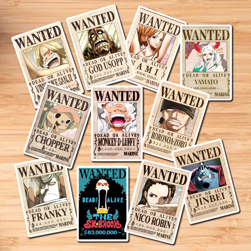 

Stiker / Sticker Vinil Anti air Anime One Piece Bounty wanted Waterproof stiker Untuk Case Handphone Laptop dan lainnya ( 11 pcs )